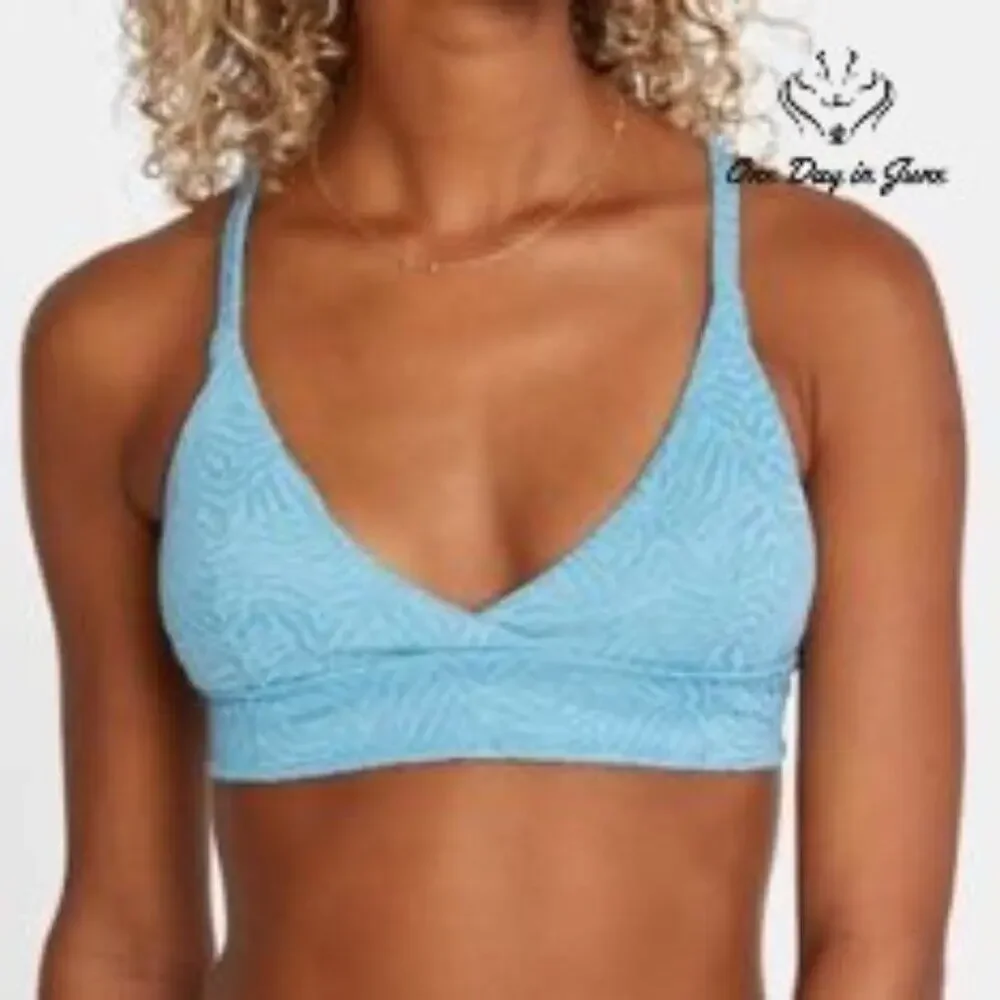 RVCA Run Wild Crossback Bikini Top China Blue Jacquard Strappy NWT Size S